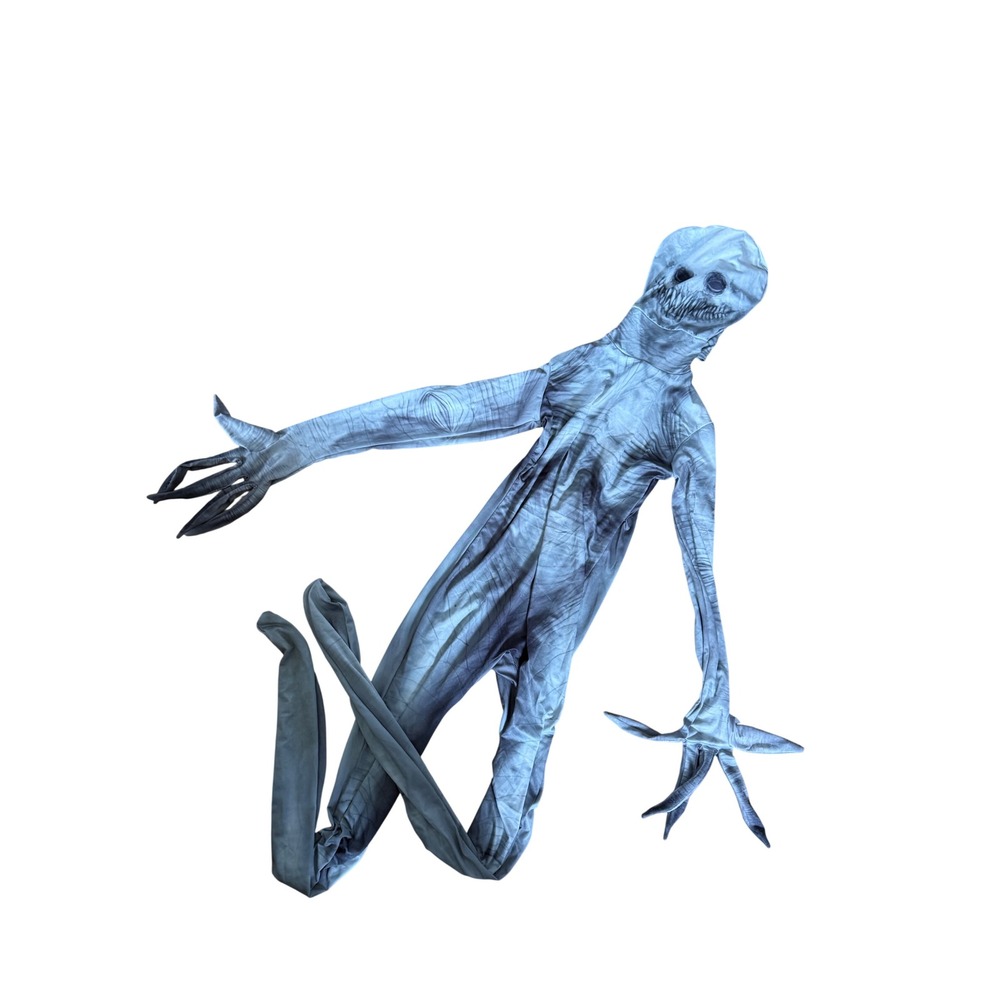 Spirit Halloween Adult Large Grey White Monster Body Suit Costume Horror Grin